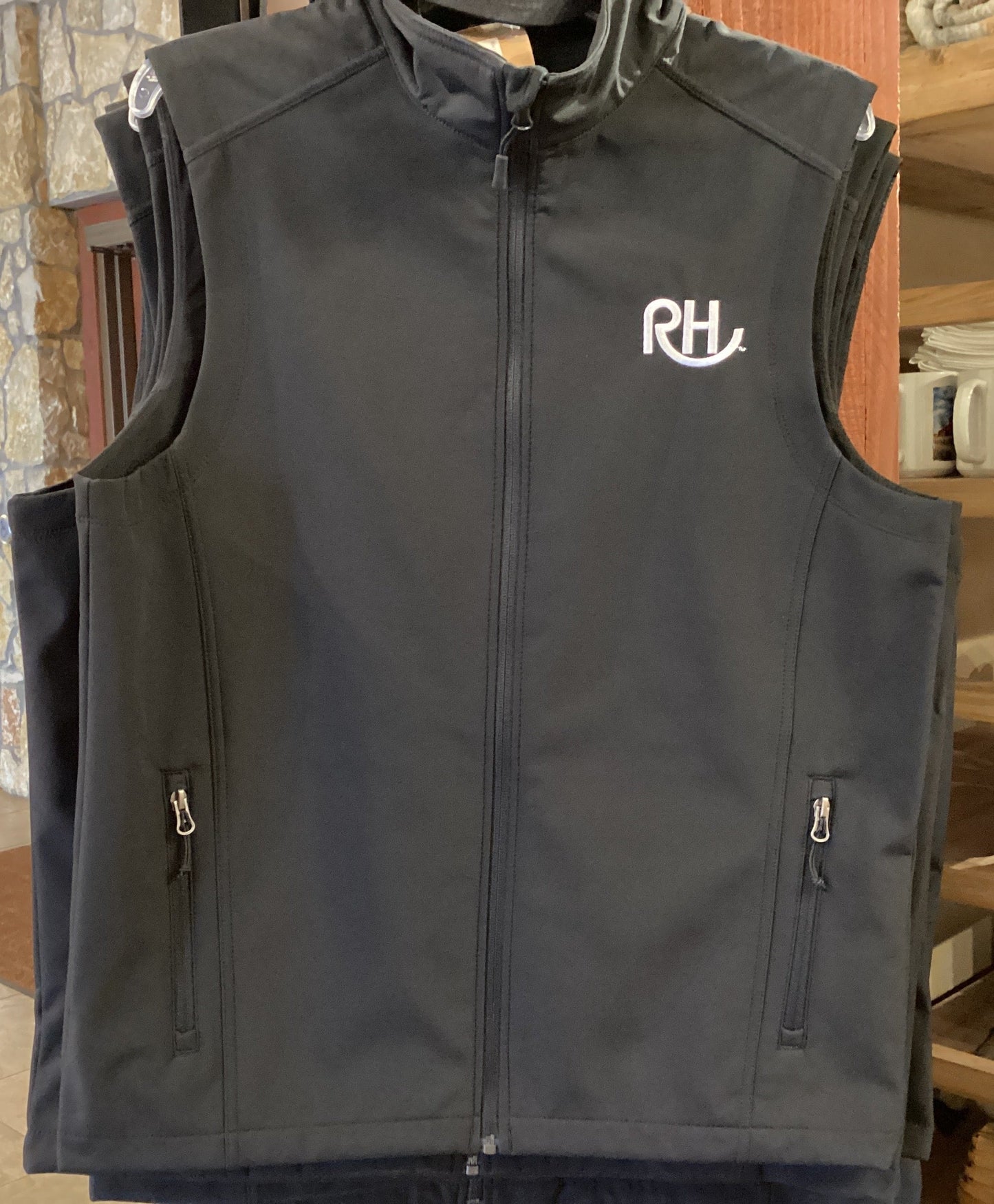 RH Unisex Sleek Vest Black w/White Embroidery