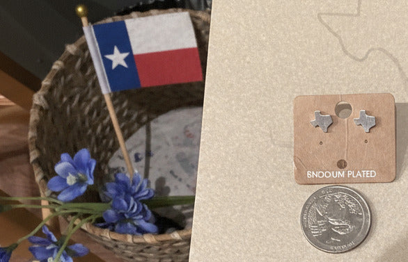Brushed Texas Shape Stud Earrings Gold or Silver