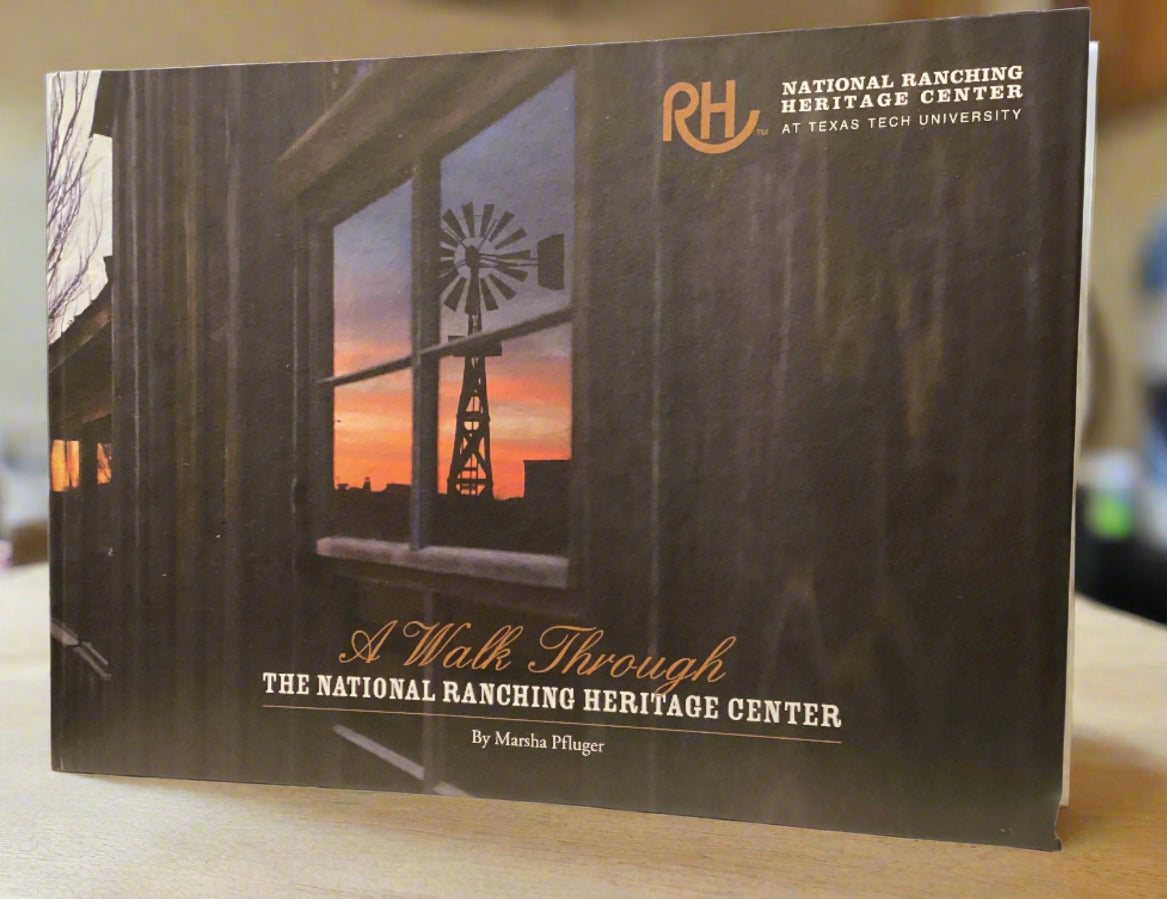 Booklet titled 'A Walk Through The National Ranching Heritage Center' by Marsha Winger on a surface.