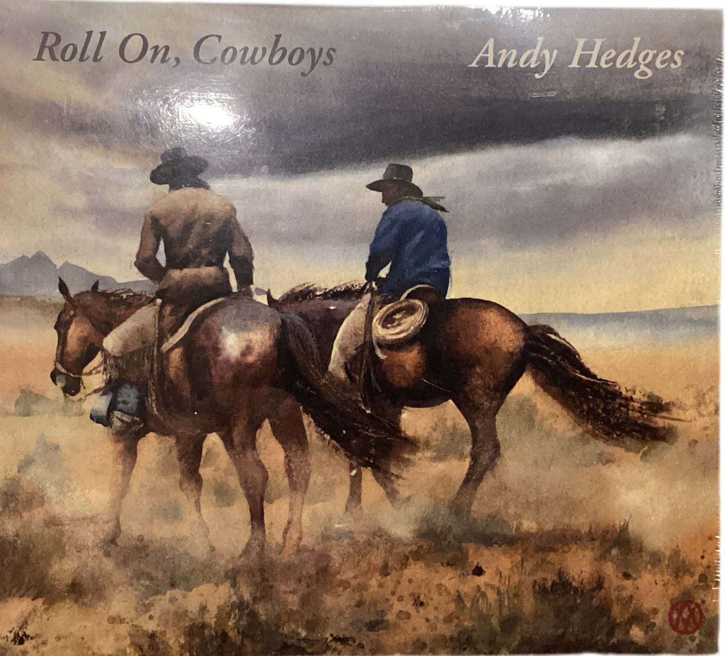 CD cover art featuring two figures on horseback against a landscape backdrop, with the text 'Roll On, Cowboys' and the artist's name 'Andy Hedges'.
