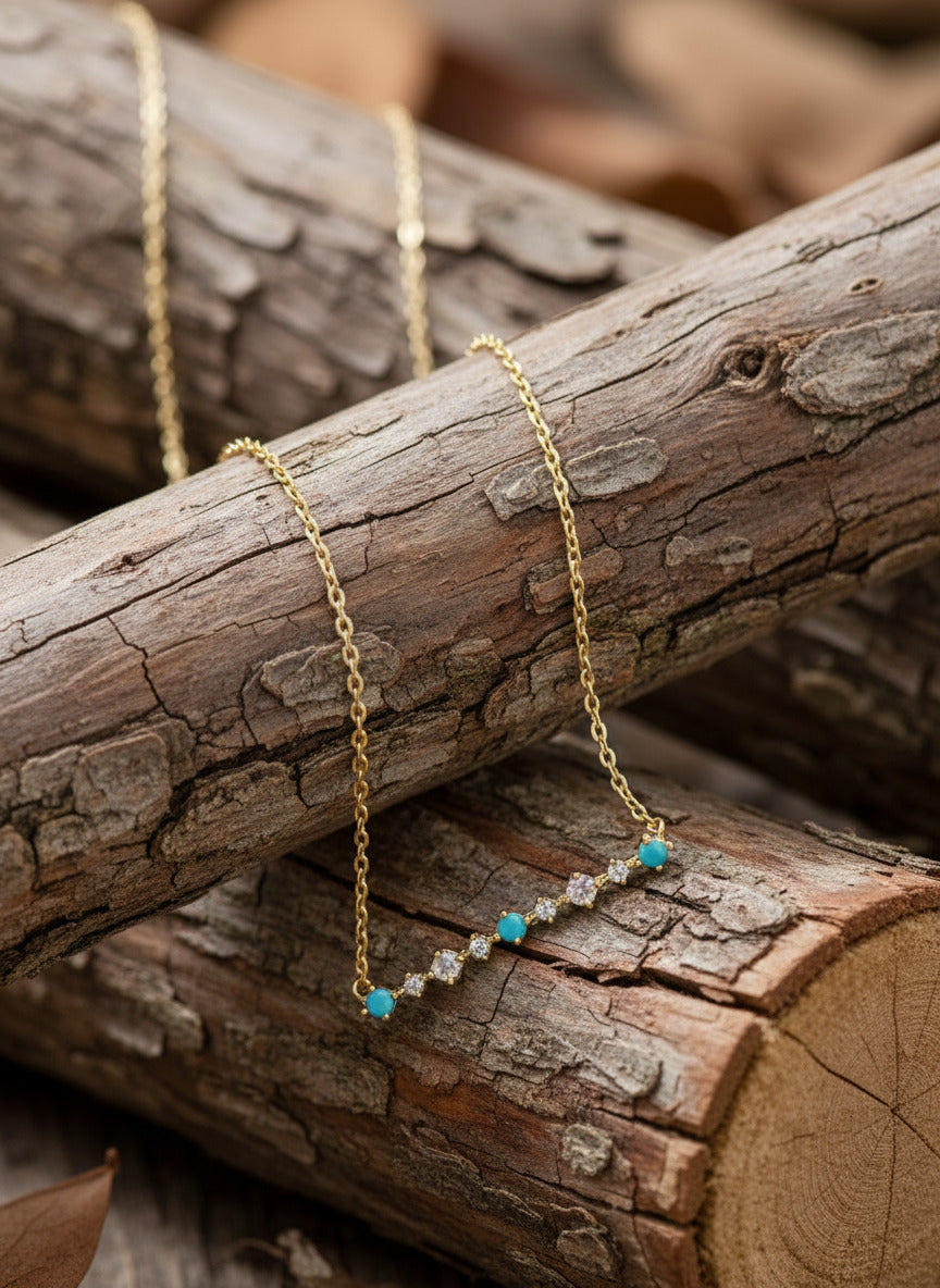 Dainty CZ and Turq Bar Necklace