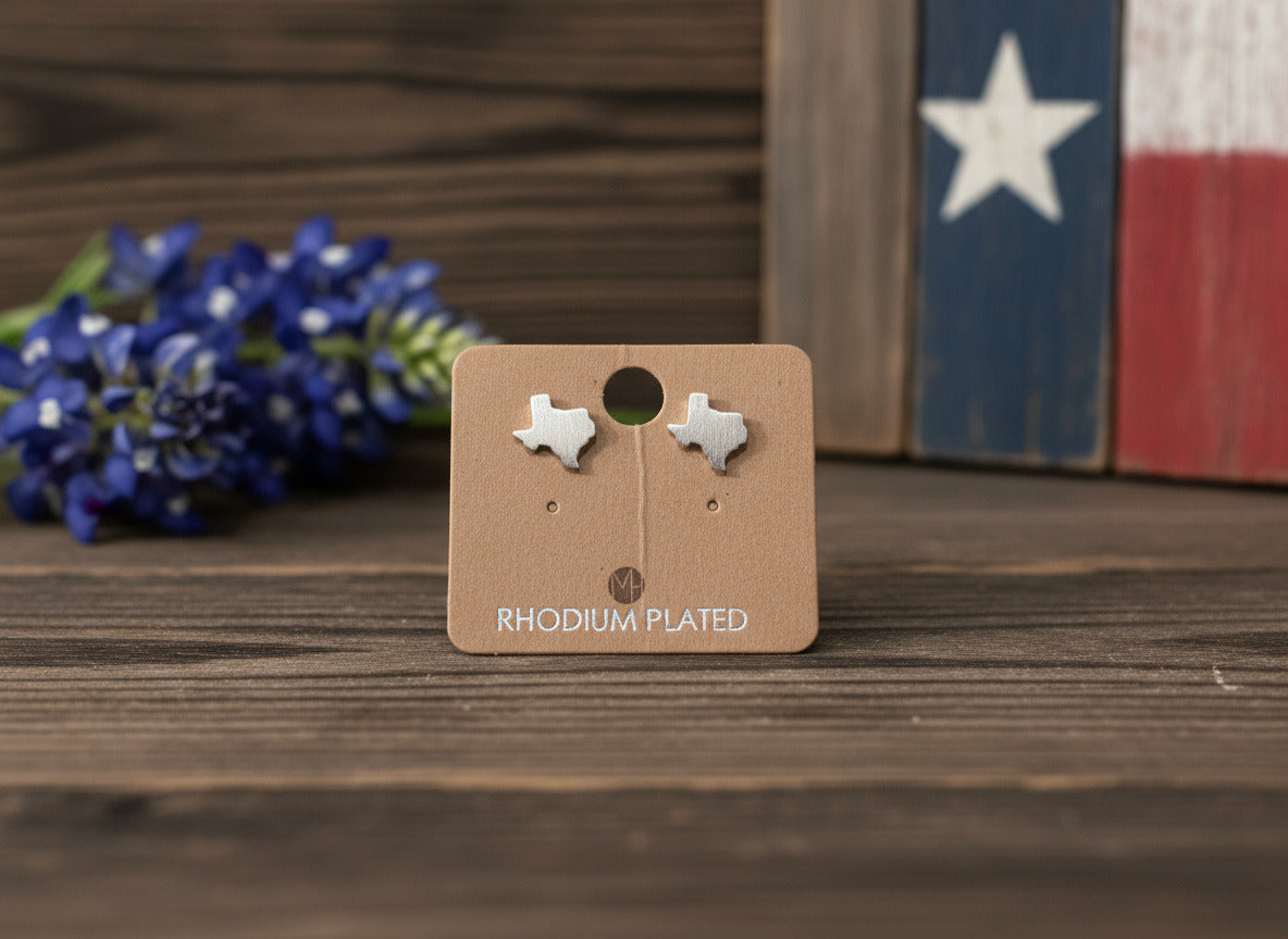 Brushed Texas Shape Stud Earrings Gold or Silver