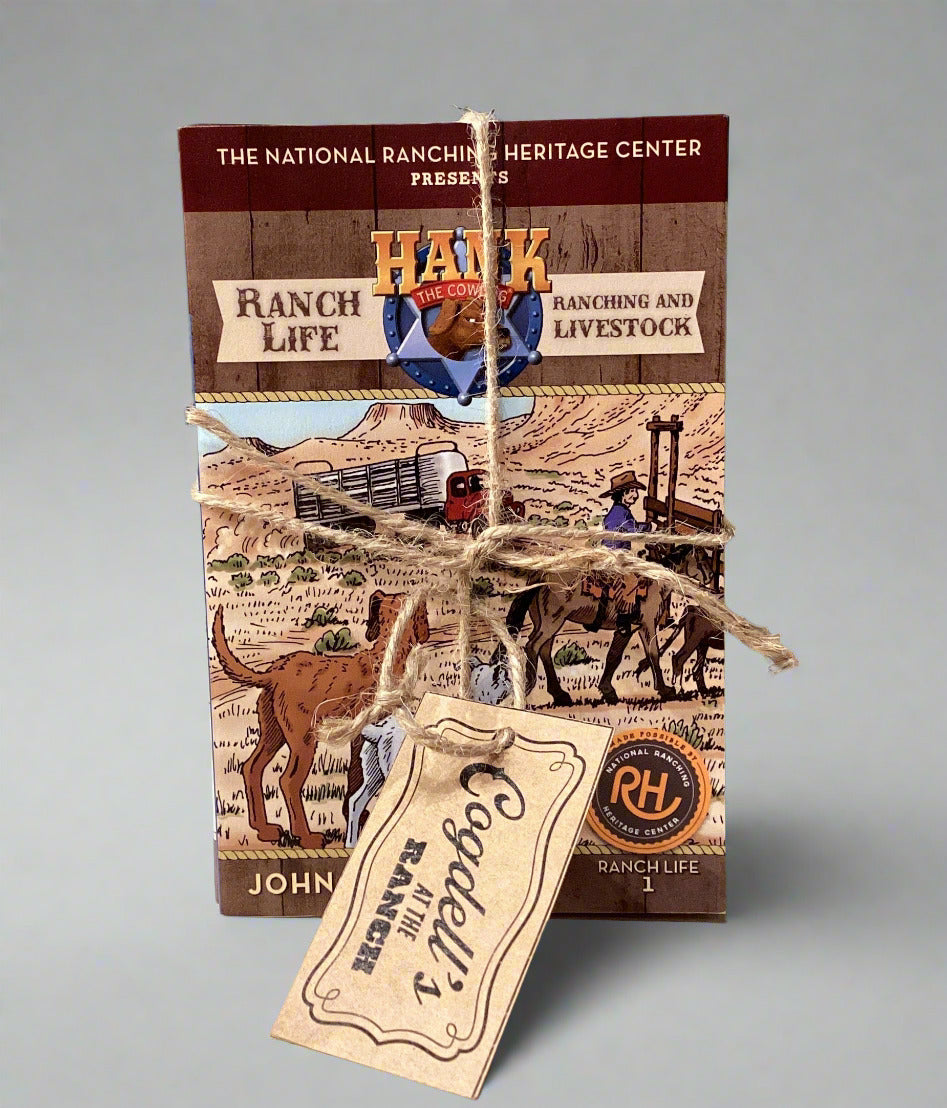 Packaging for Ranch Life merchandise with a tag on a neutral background