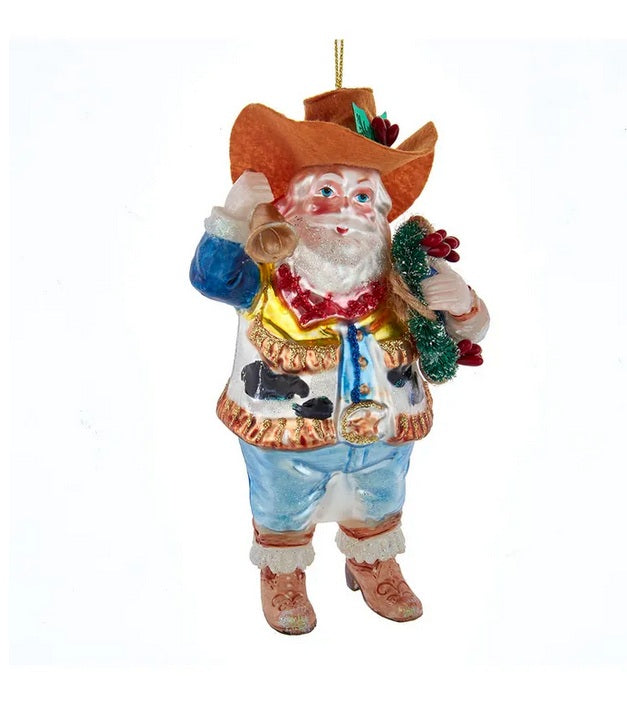Glass Cowboy Santa Ornament