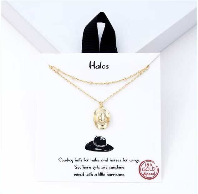 Gold Dipped Cowboy Hat Pendant Layered Necklace