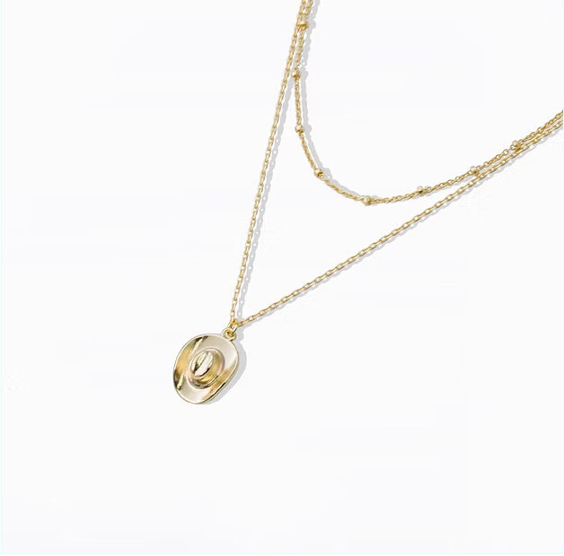 Gold Dipped Cowboy Hat Pendant Layered Necklace
