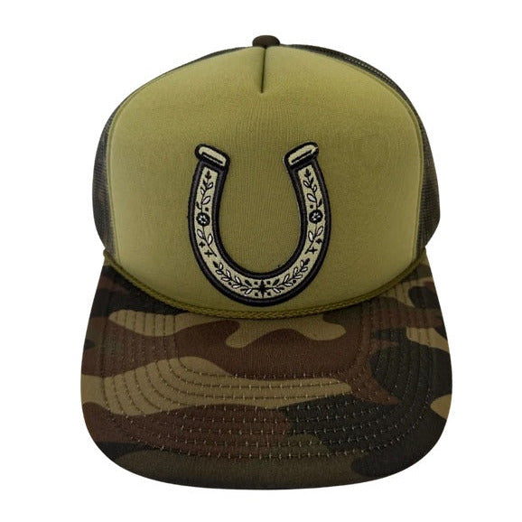Horseshoe Patch Camo Trucker