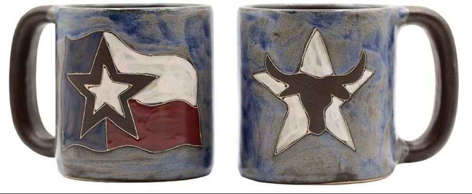 Two ceramic mugs with star designs on a white background