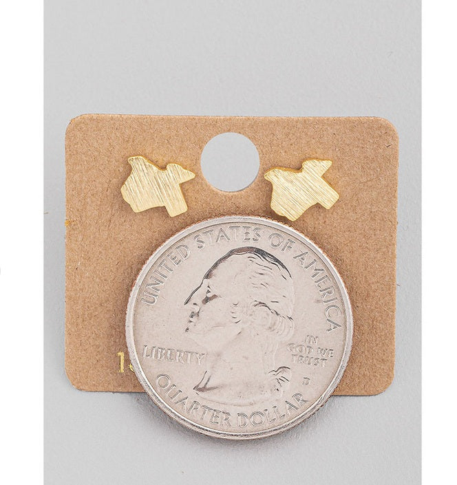 Brushed Texas Shape Stud Earrings Gold or Silver
