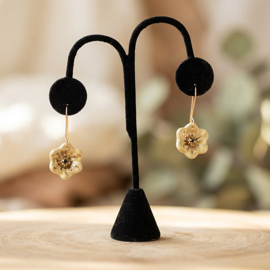 Possum Pottery Yellow Rose Dangle Earrings