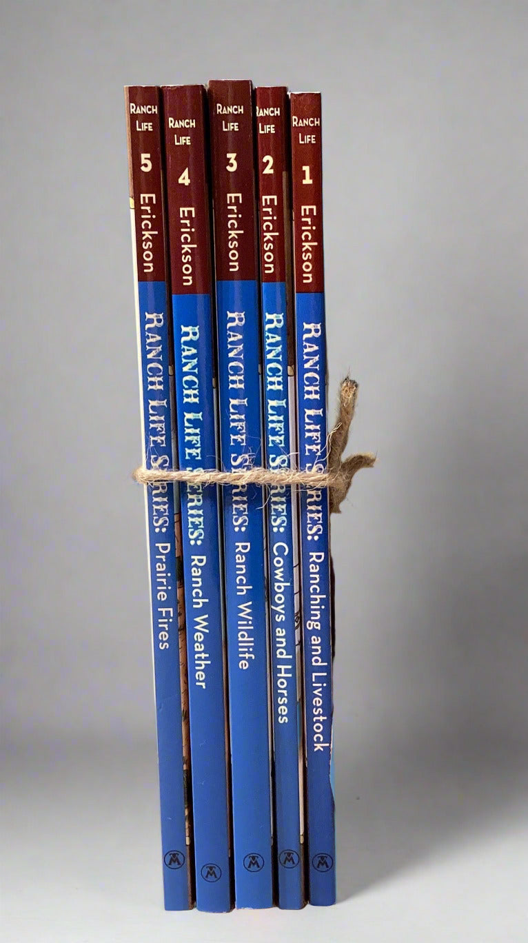 Stack of books tied together with a feather on a neutral background