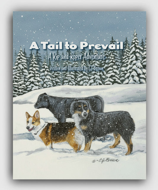 Book cover of 'A Tail to Prevail' with dogs in a snowy landscape