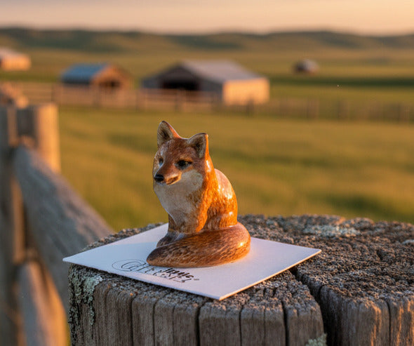 Small fox figurine on a white background