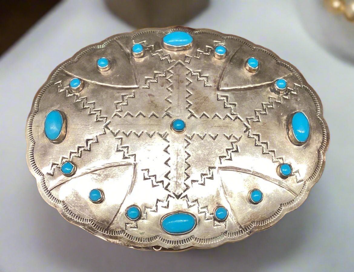 Stamped Oval Box with Turquoise