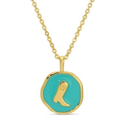 Aqua Cowgirl Boot Pendant Necklace
