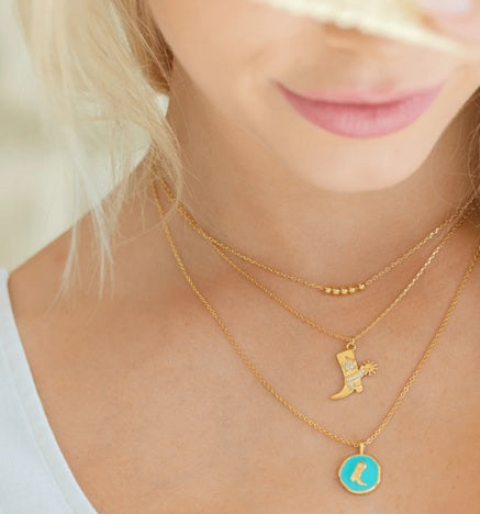 Aqua Cowgirl Boot Pendant Necklace