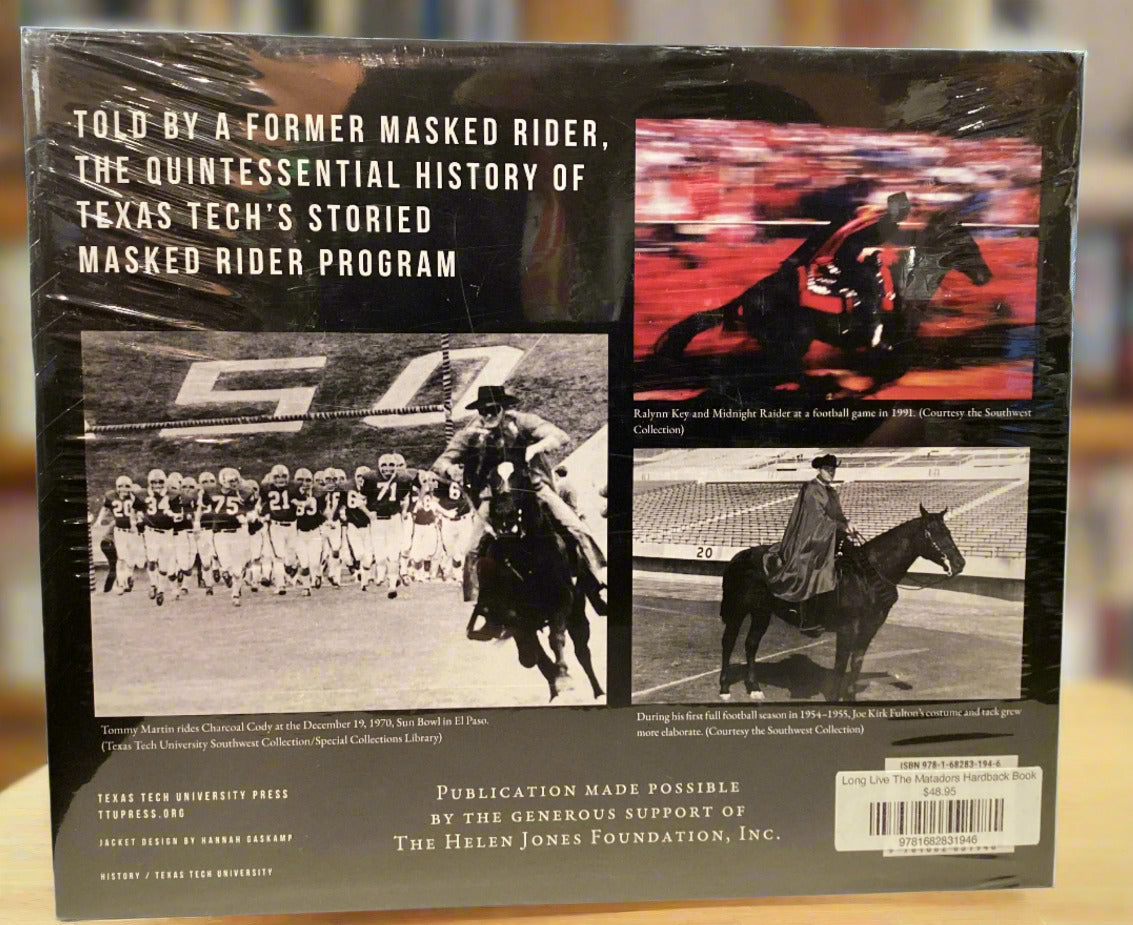 Book cover with images of masked riders and text about Texas Tech's Masked Rider program.
