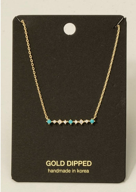 Dainty CZ and Turq Bar Necklace