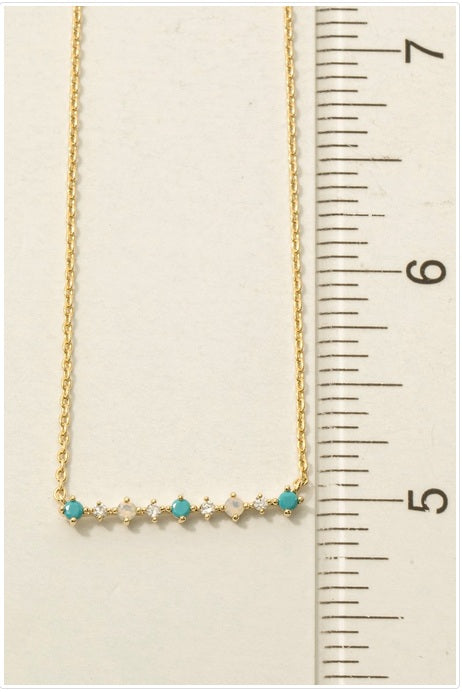 Dainty CZ and Turq Bar Necklace
