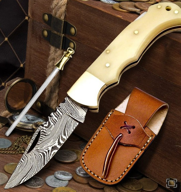 6.5" Handmade Damascus Steel Pocket Knife