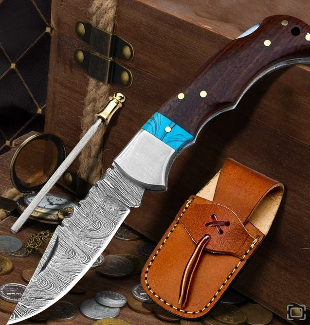 6.5" Handmade Damascus Steel Pocket Knife