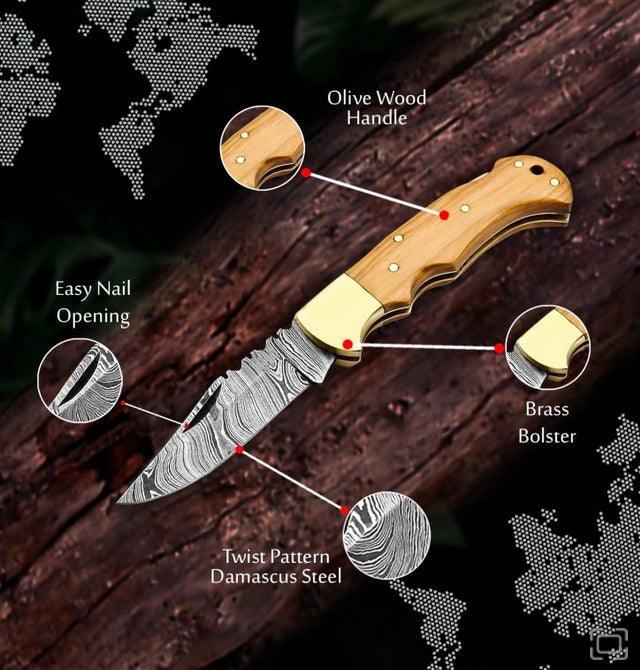 6.5" Handmade Damascus Steel Pocket Knife