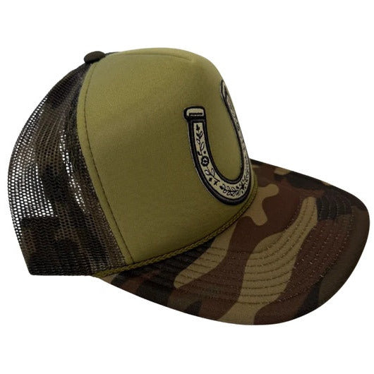 Horseshoe Patch Camo Trucker