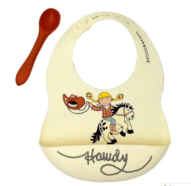 Howdy Cowgirl Silicone Bib & Spoon Set