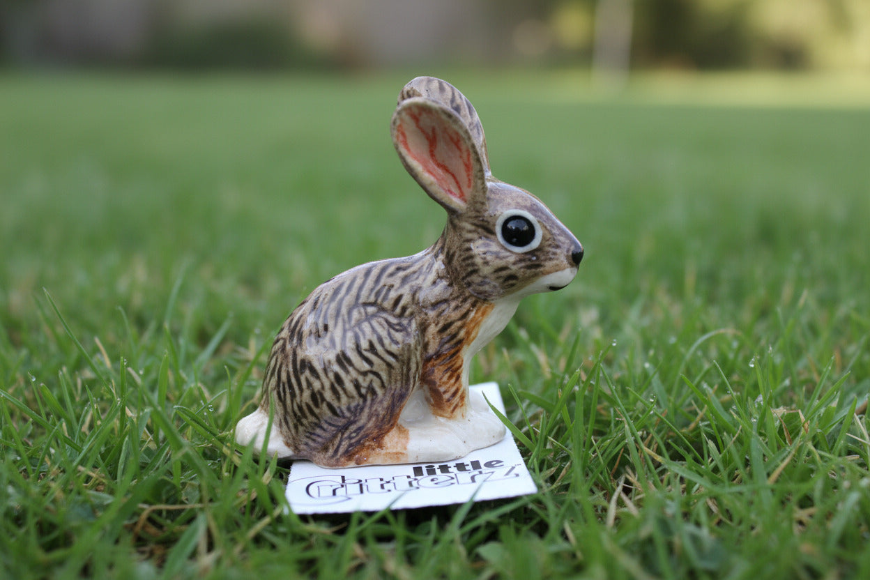 Small rabbit figurine with 'Little Critterz' branding on a white background