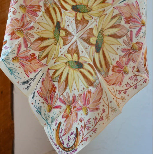 Lucky Wildflowers Vibrant Western Cowgirl Silk Wild Rag