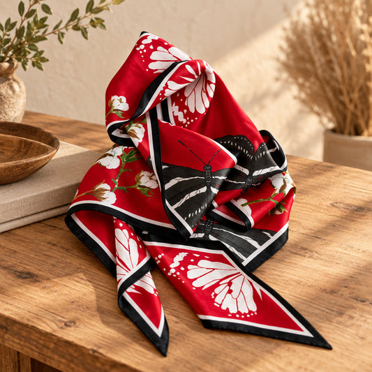 Scarlet and Black Silk Ribbon Scarf