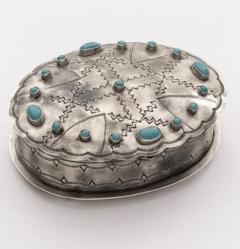 Stamped Oval Box with Turquoise