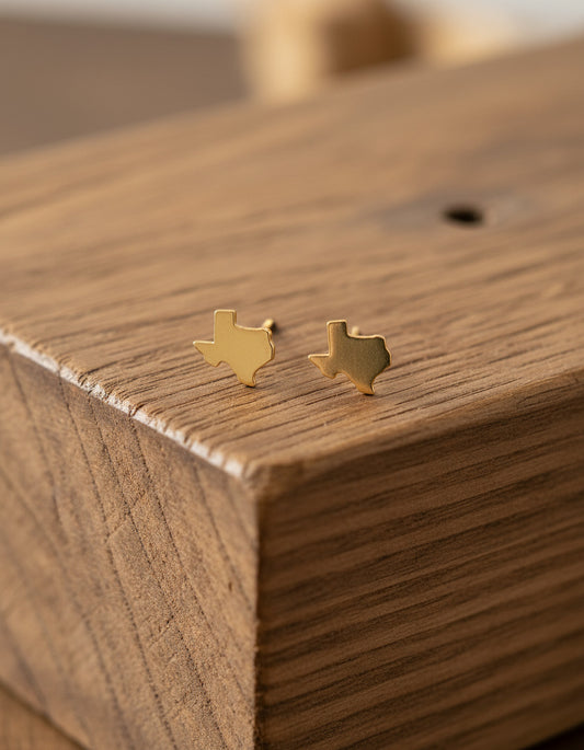 Brushed Texas Shape Stud Earrings Gold or Silver