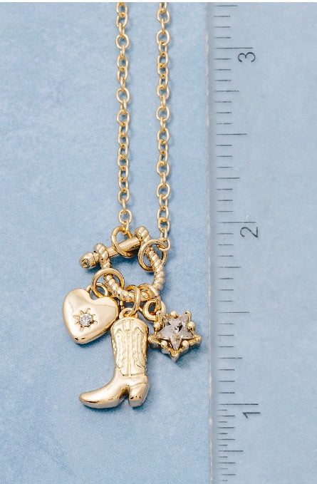 Western Cowboy Boot & Heart Charms Necklace